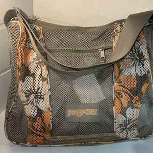 Jansport messanger bag taupe knit/Polynesian knit detail